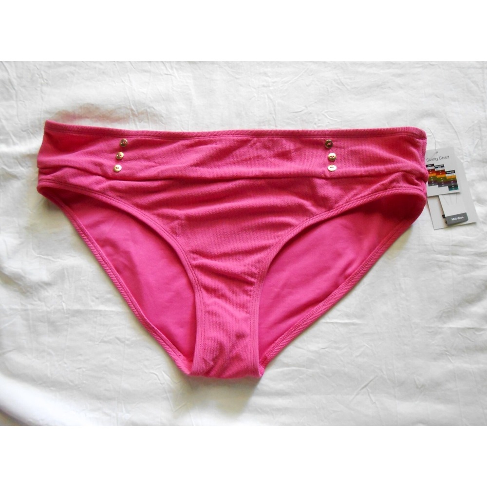 NEW‎ Time And Tru Mid Rise Pink Button Bikini Swim Bottom Plus size 2X (20w-22w)